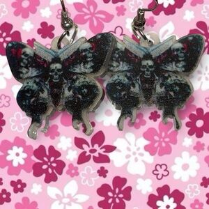 Butterfly Drop Earrings - Black & Blue & Red Fashion Earrings